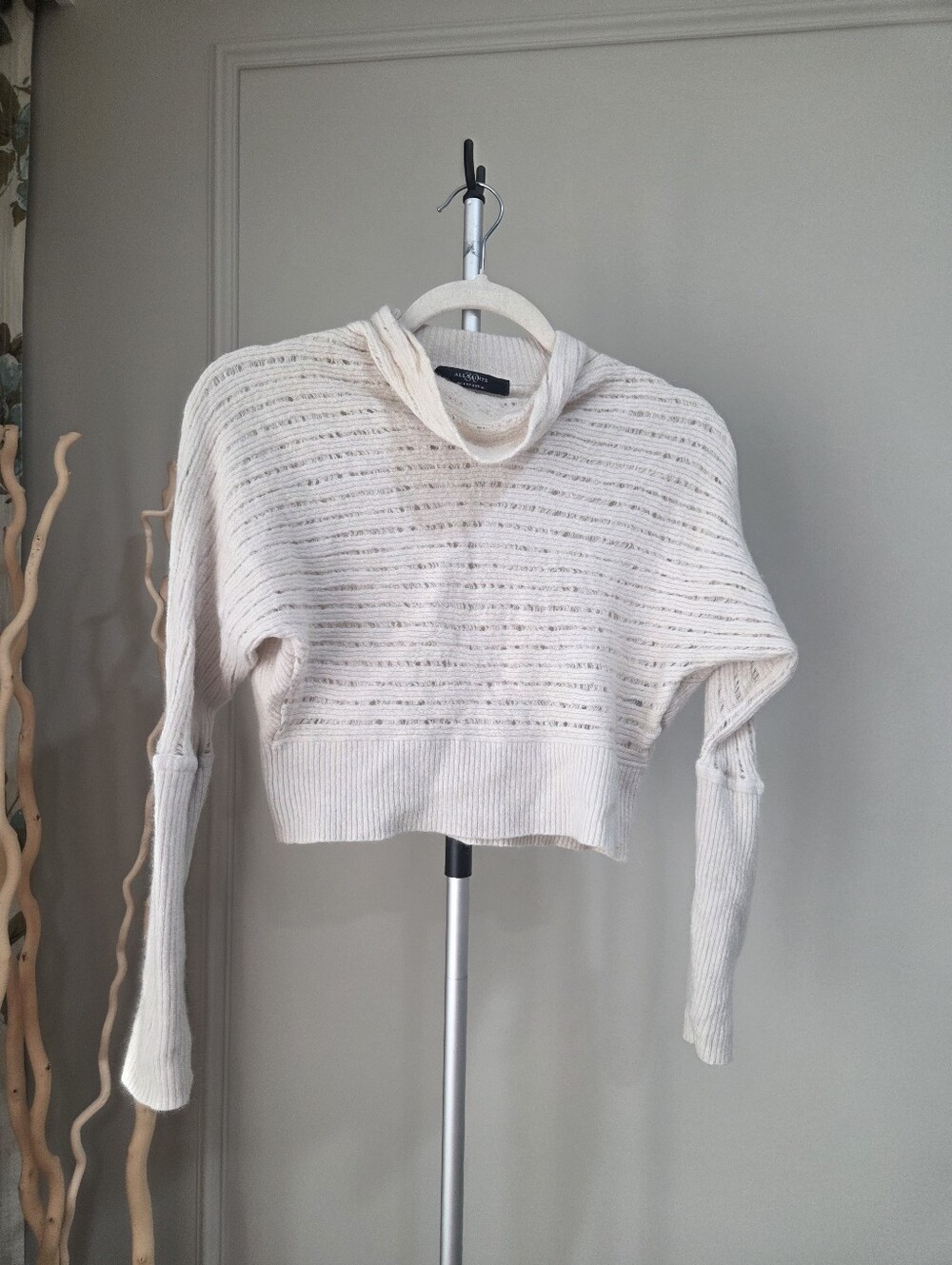 All Saints Cream Open-Knit Cowl Neck Sweater Sz.4